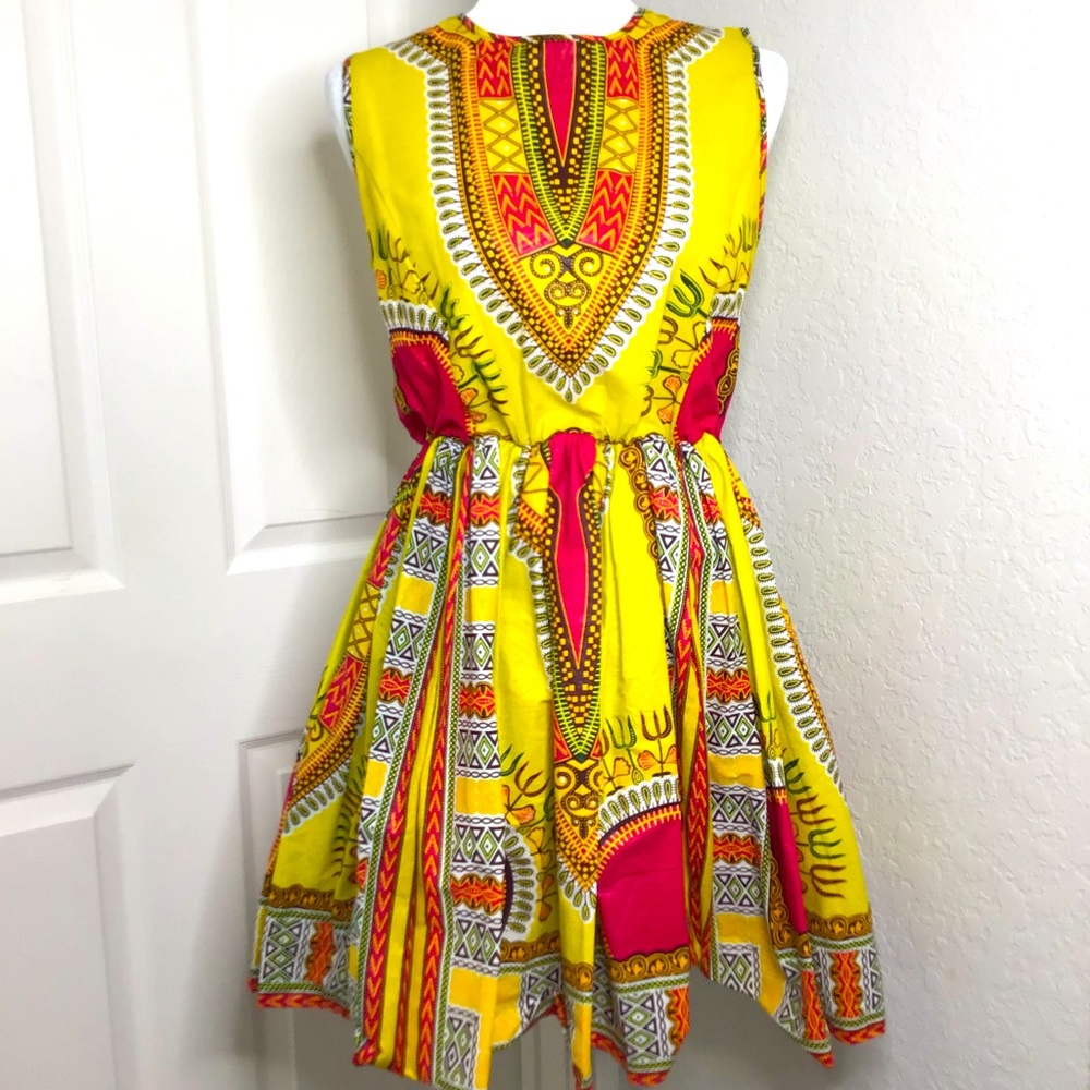 GRASS-FIELDS | African Cotton Dashiki Wax Print Ankara Dress